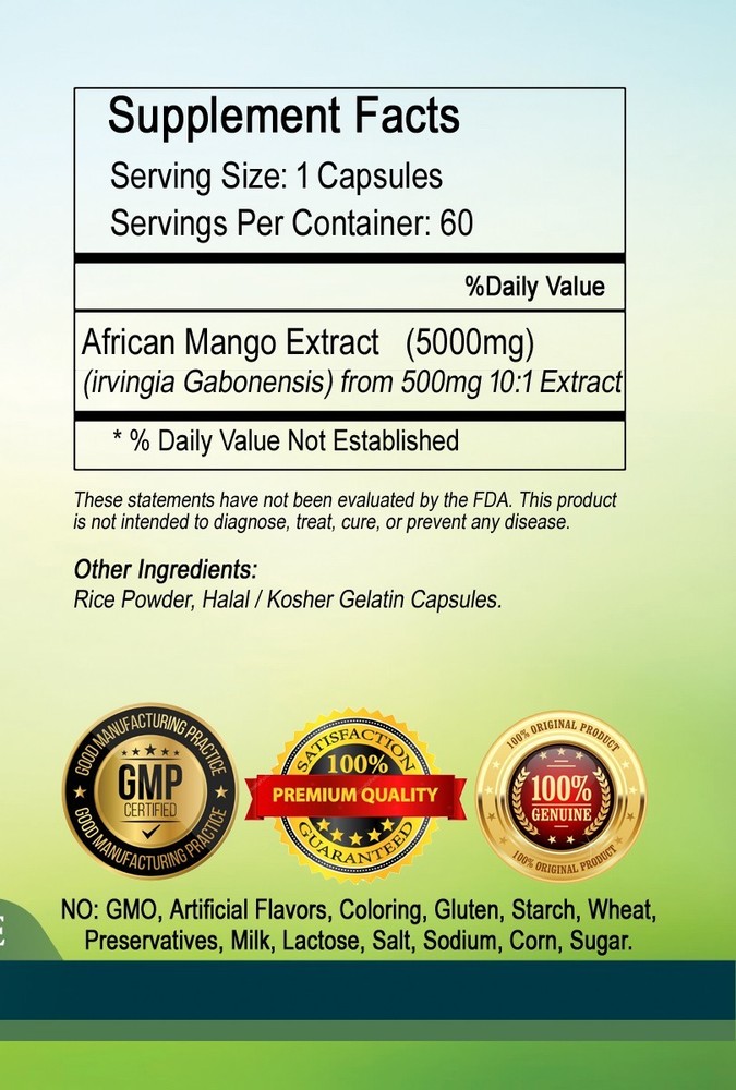 African Mango Extract Capsules 5000mg Serving - High Strength.
