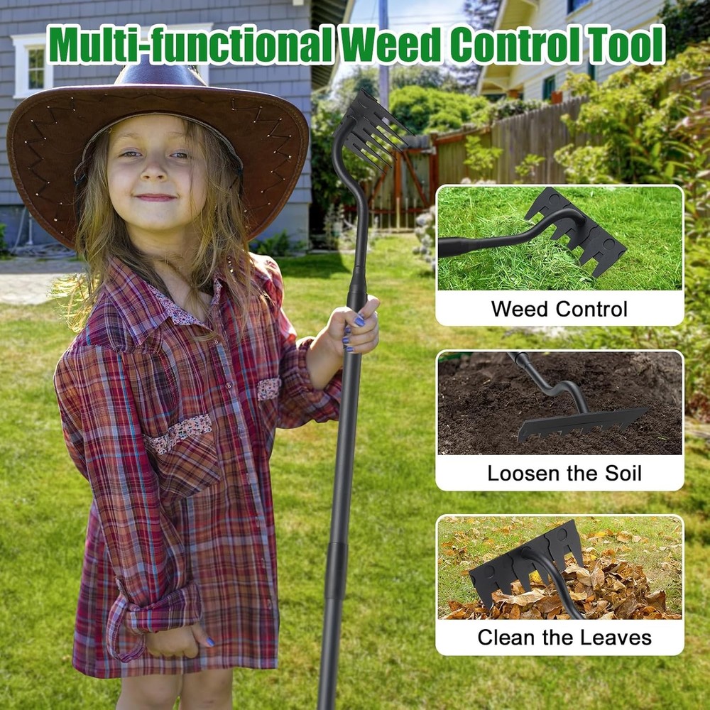 Weed Puller Tool, Garden Weeding Rake Tools with Detachable Long Handle, 56 inch
