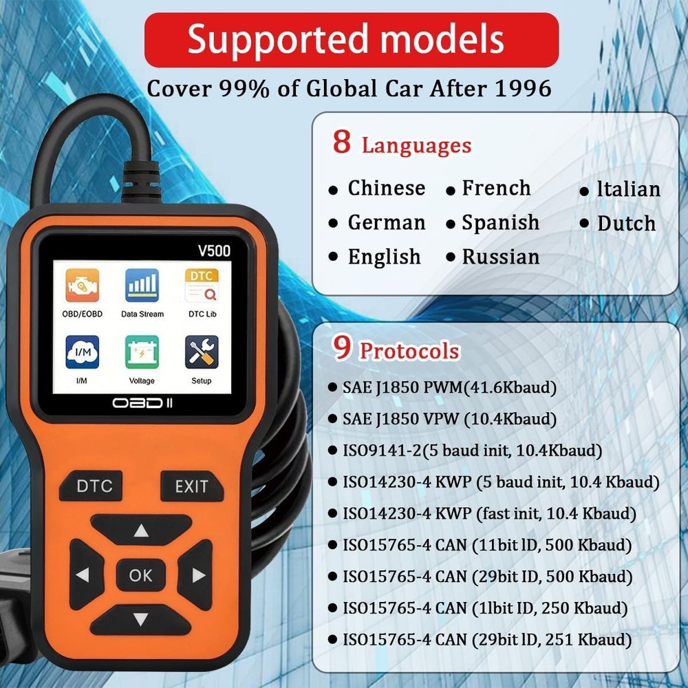 OBD2 Scanner Diagnostic Tool - Check Engine Light Code Scanner Tool with Reset,