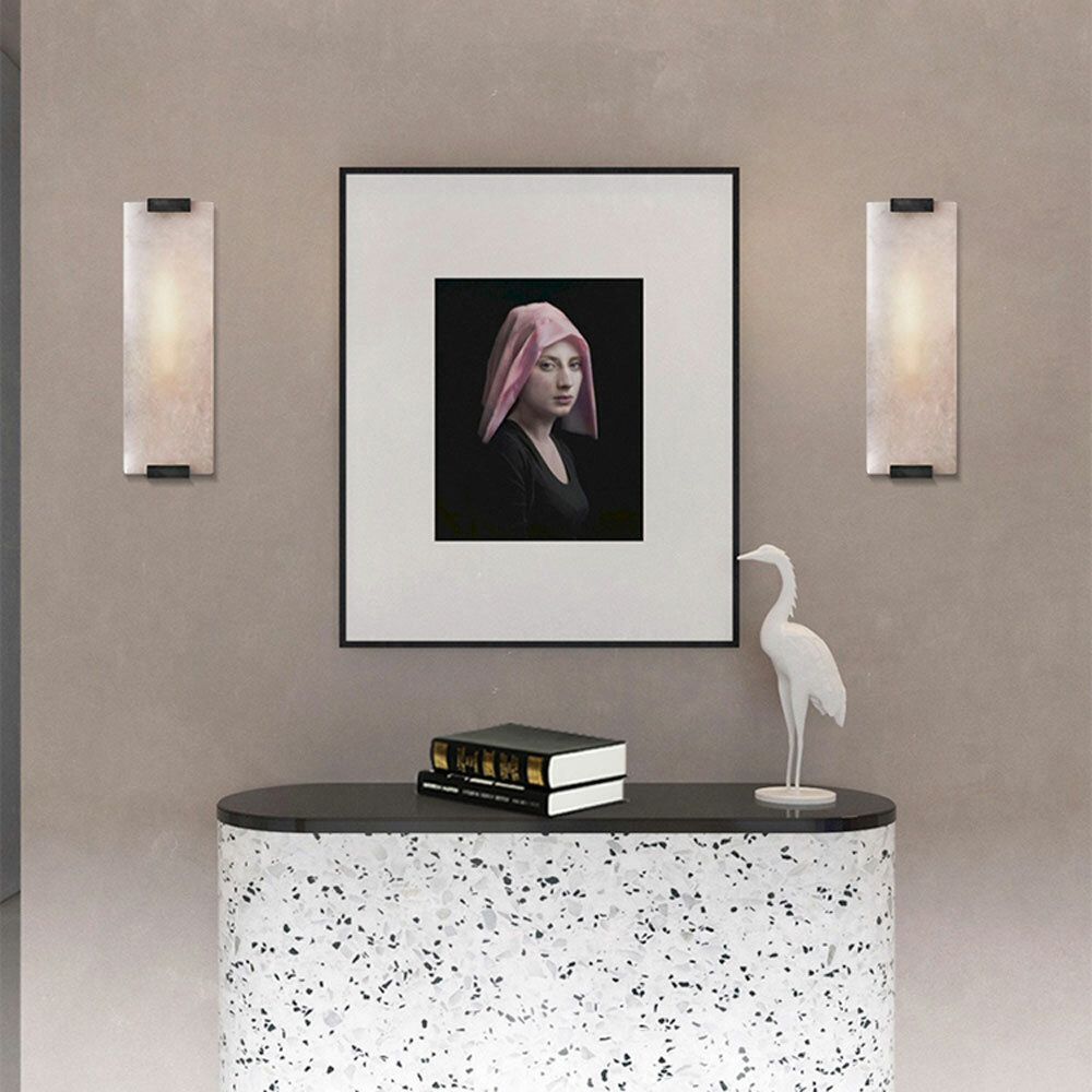 Marble Wall Light Hand Carved Alabaster Rectangular Sconce Indoor Wall LED Lamp