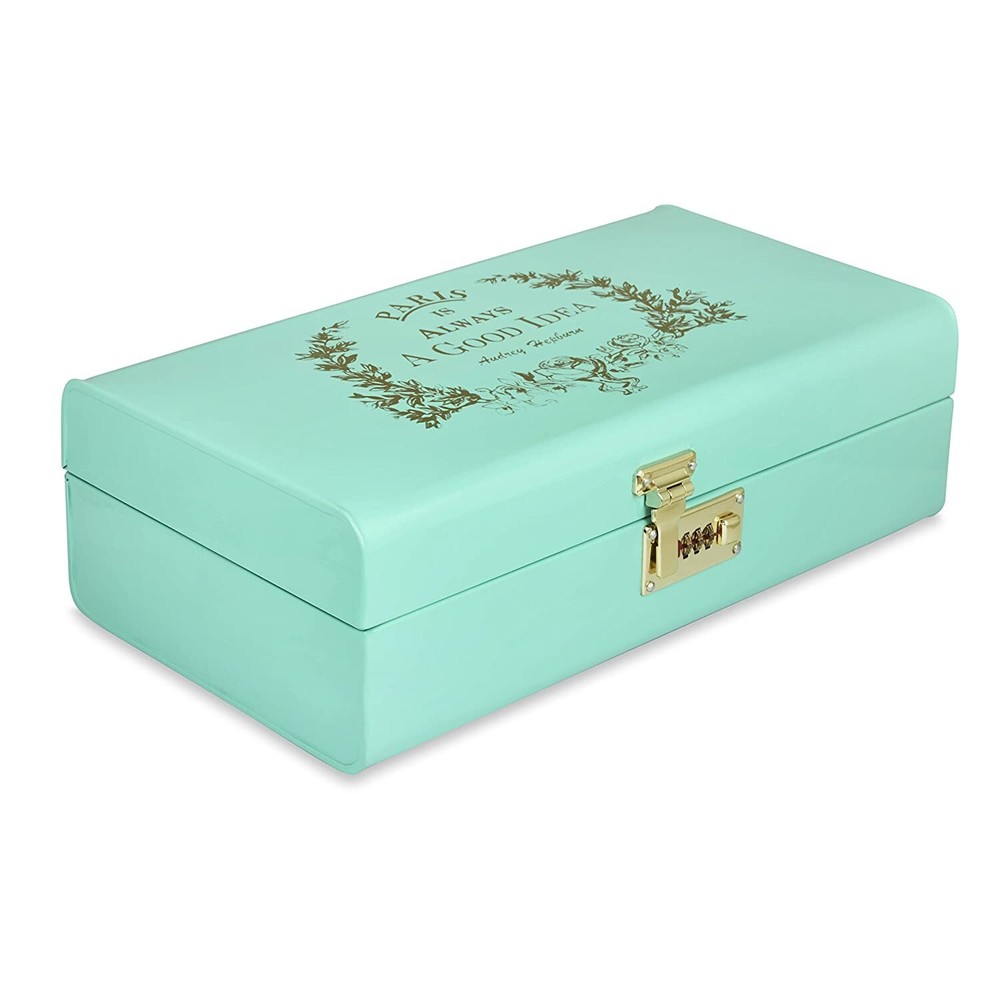 Vintage Style Metal Storage Rectangular Trunk Storage Chest With Lock Aqua