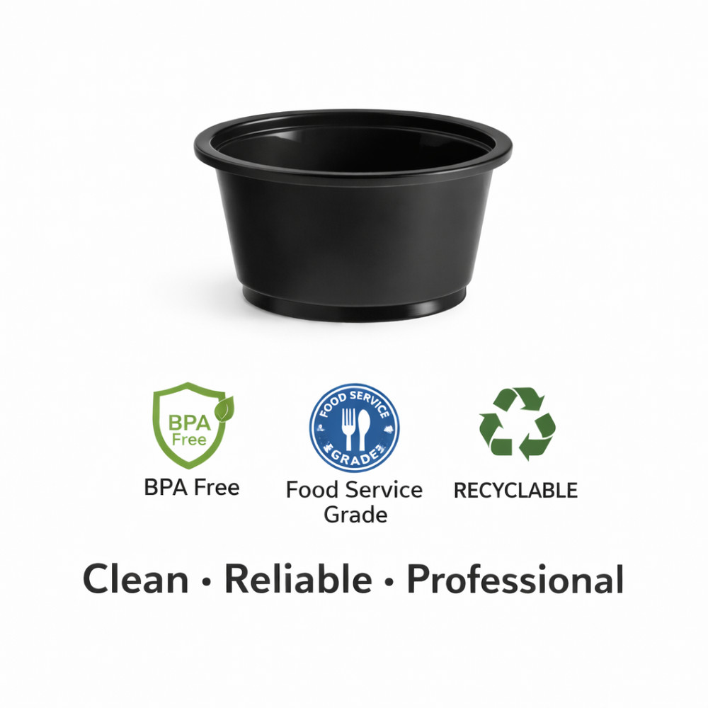 Choice Black Plastic Souffle Cup / Portion Cup - 2 oz. - 2,500/Case