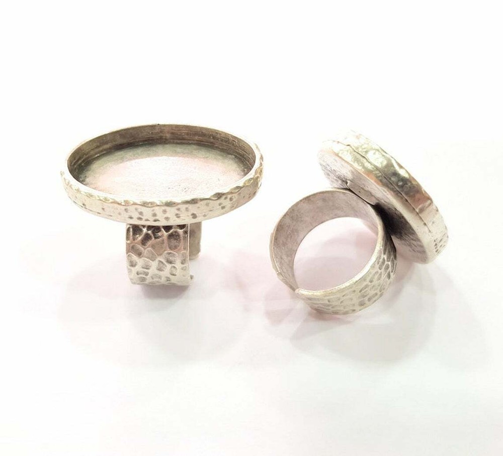 Ring Blank Base Bezel Setting Antique Silver Adjustable 30x22 mm blank G16050
