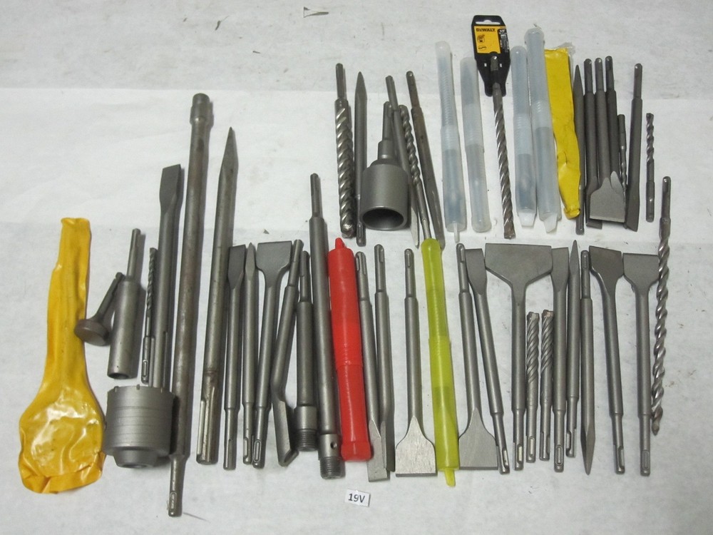Lot of SDS Max + Other Chisel Scraper Hammer Drill bits + Other Tools
