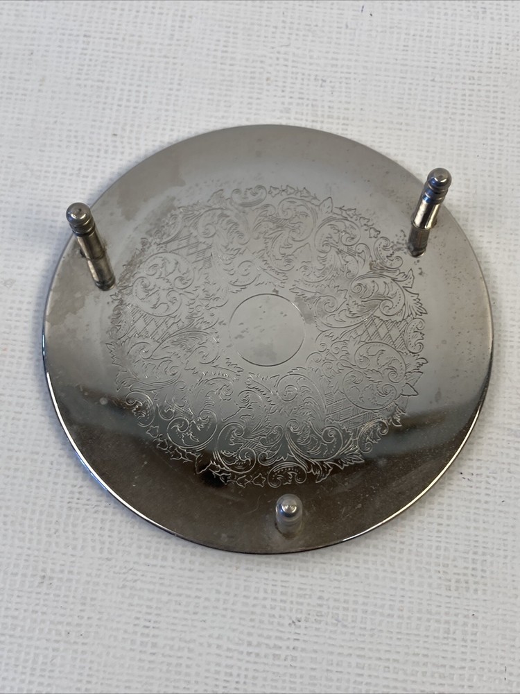 Silver Plated Embossed 4 Coaster Set & Holder GUC 5 Pieces Total