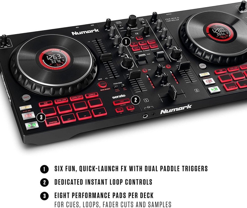DJ Controller Bundle - DJ Set with 4 Decks, DJ Mixer, Audio Interface, Jog Wh...