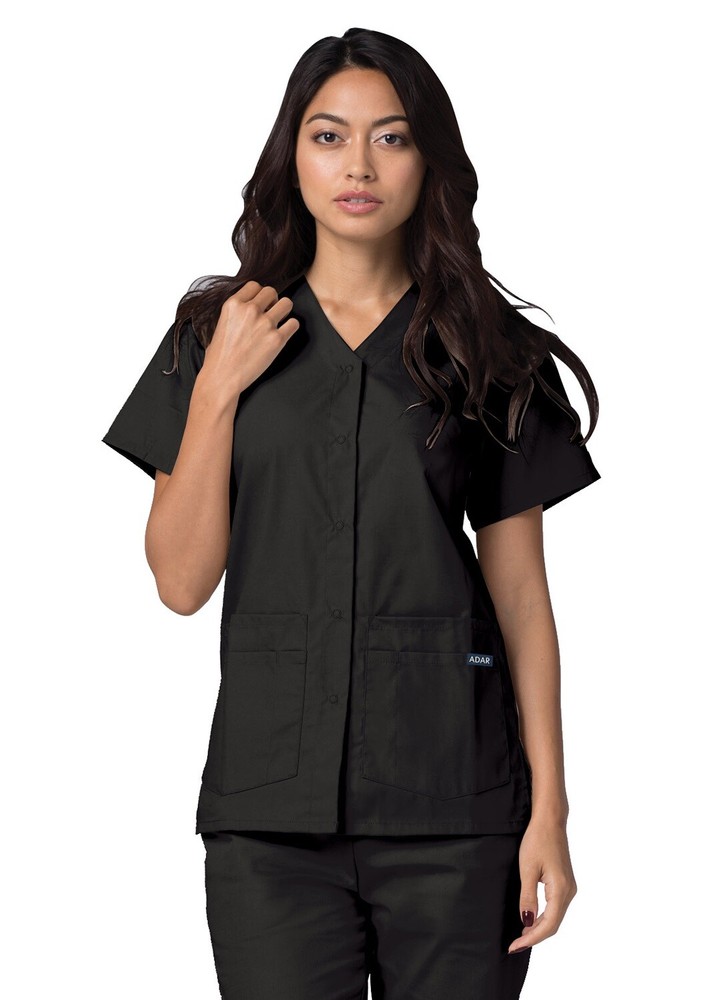 Adar Universal Women's Scrub Set Snap Front Scrub Top & Multi Pocket Scrub Pants