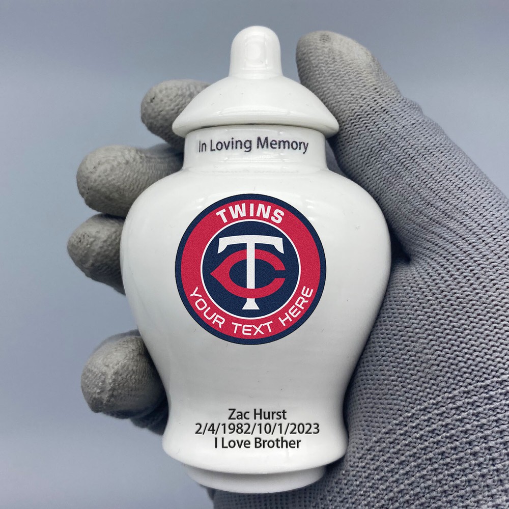 Ceramic Baseball Urn – Minnesota Twins Theme, Custom Text