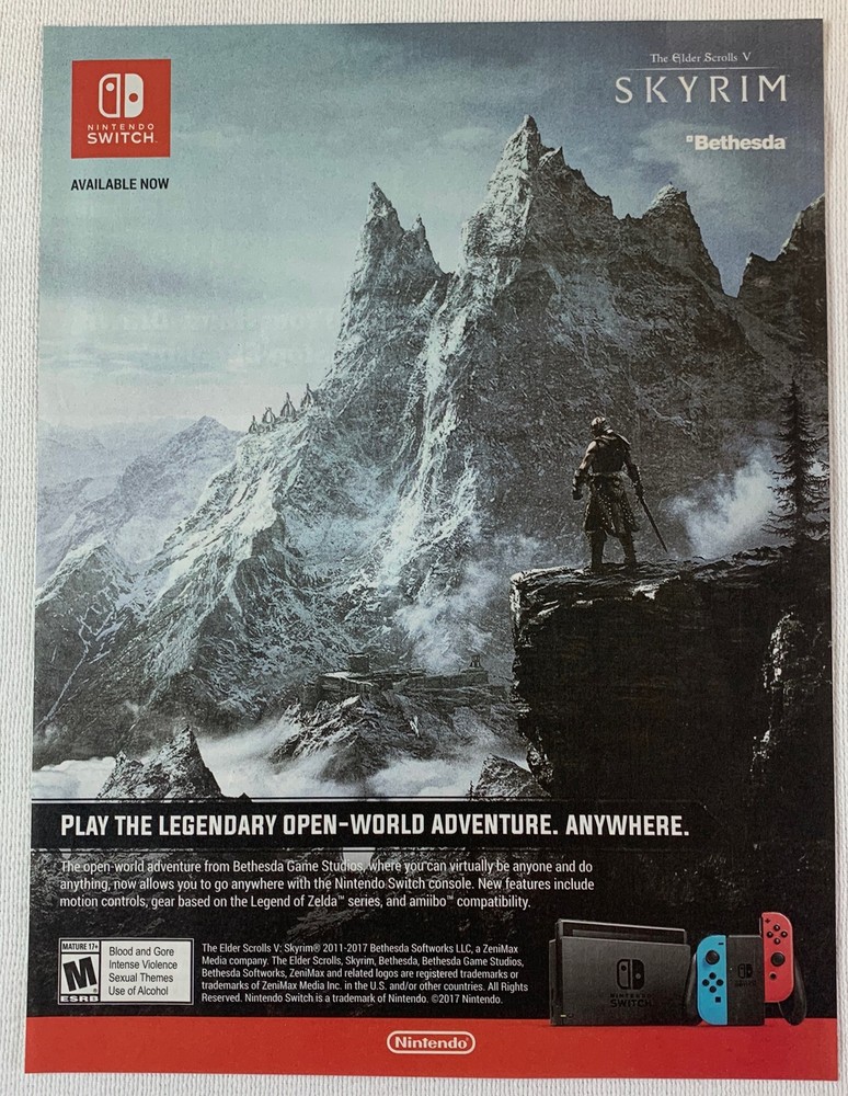 2017 Nintendo Switch video game ad page ~ ELDER SCROLLS V SKYRIM