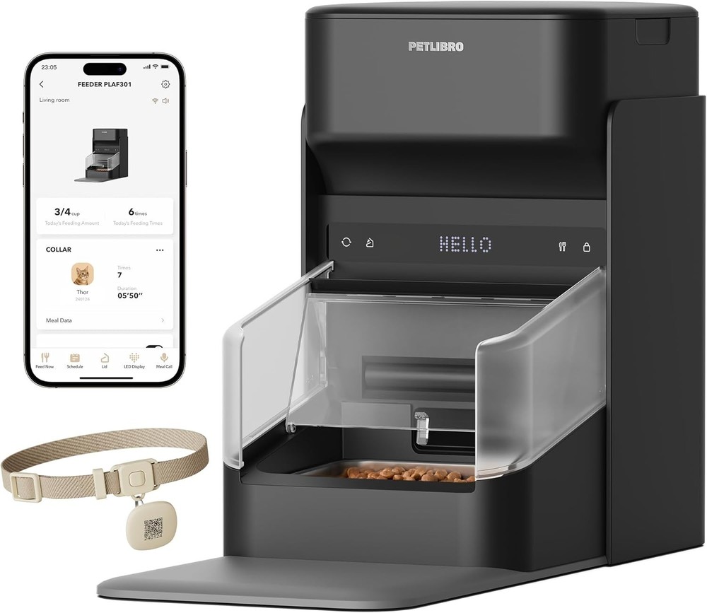PET.LIBRO RFID Automatic WIFI App Controlled Pet Feeder, 3L, Black, Adjustable