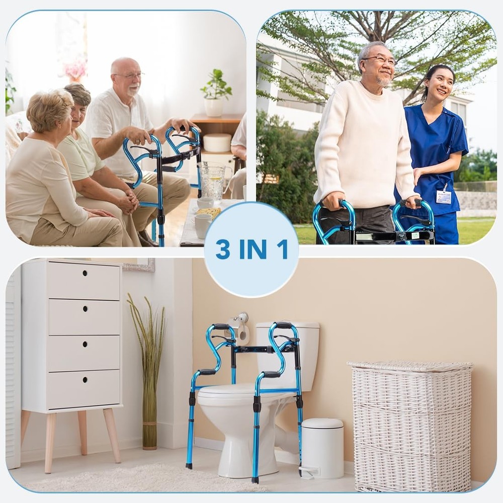 3 in 1 Folding Walker with 5” Front Wheels by Width Adjustable Compact Stand