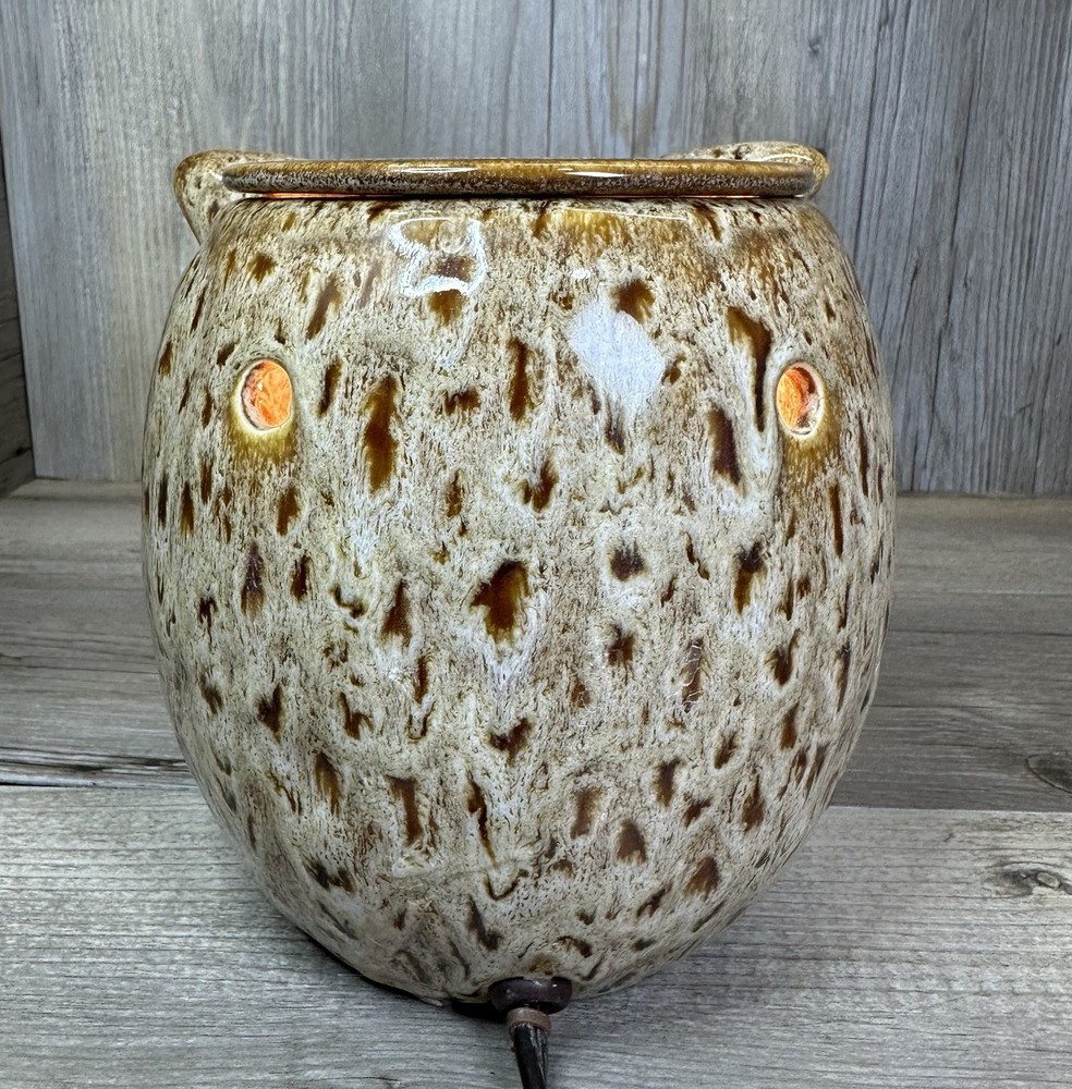 Owl Night Light Brown Ceramic Drip Glaze 6" Tall
