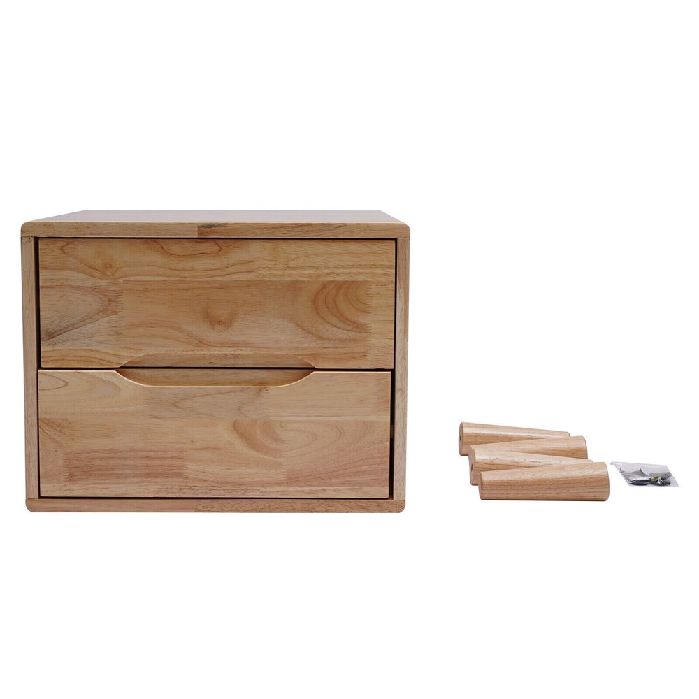 Nordic Style Solid Wood 2 Drawers Bedside Table Nightstand Home Decor