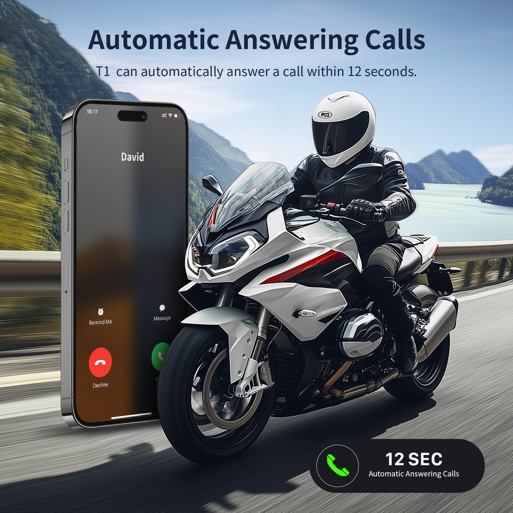 T1 Motorcycle Intercom Bluetooth Helmet Headset 2-way 1km Communication +Sticker