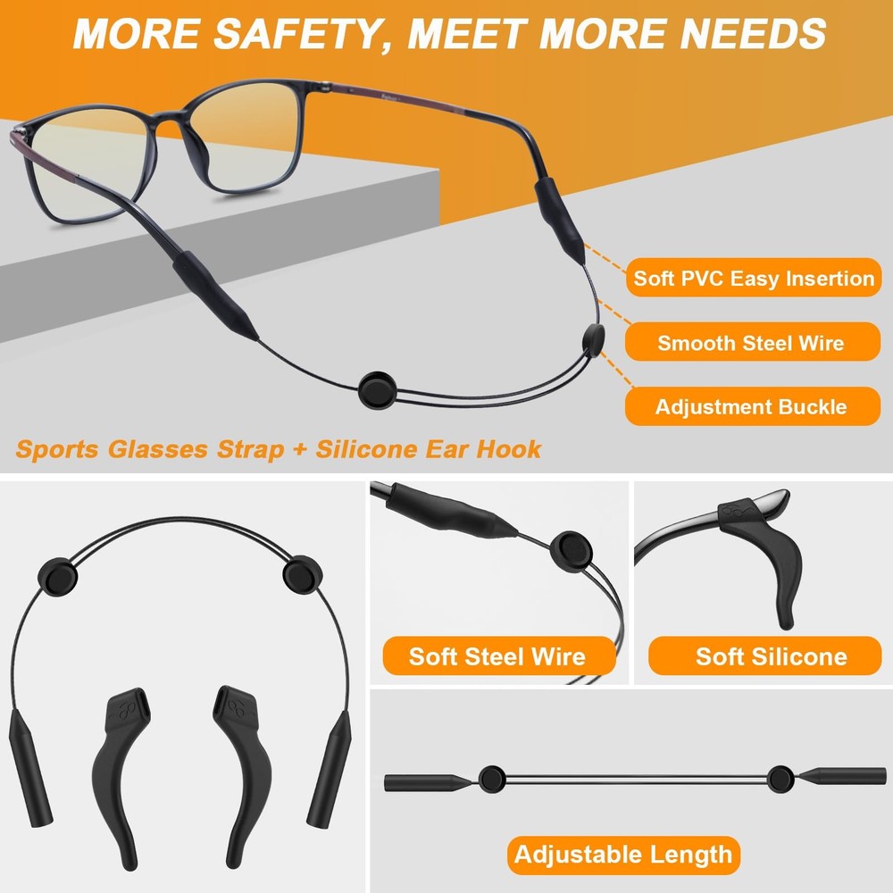 Adjustable Glasses Strap - 4 Pack 14Inch Eye Glasses String Straps with Retai...