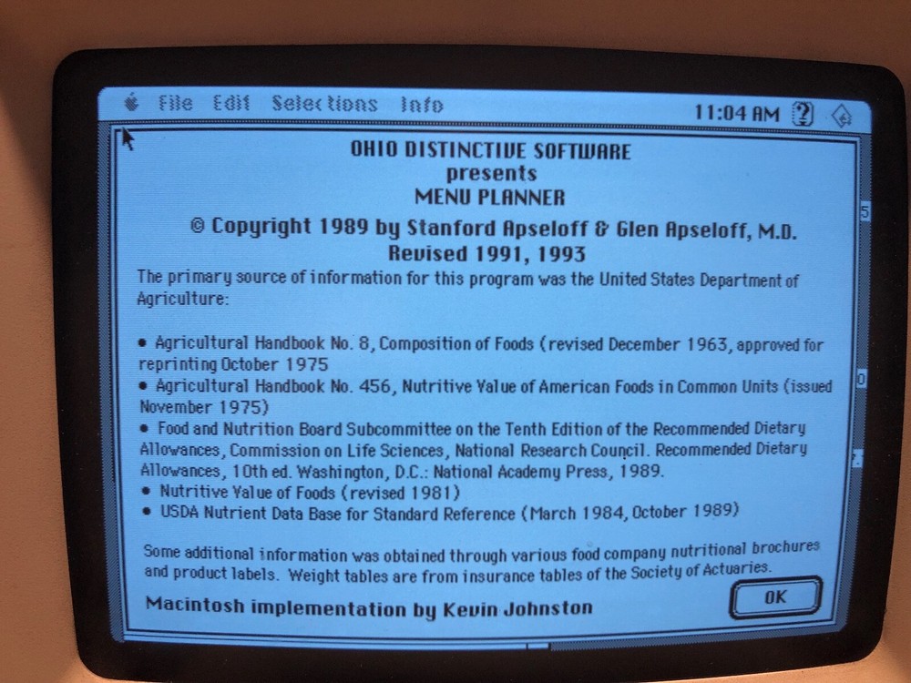 Menu Planner Software 3-1/2" disks