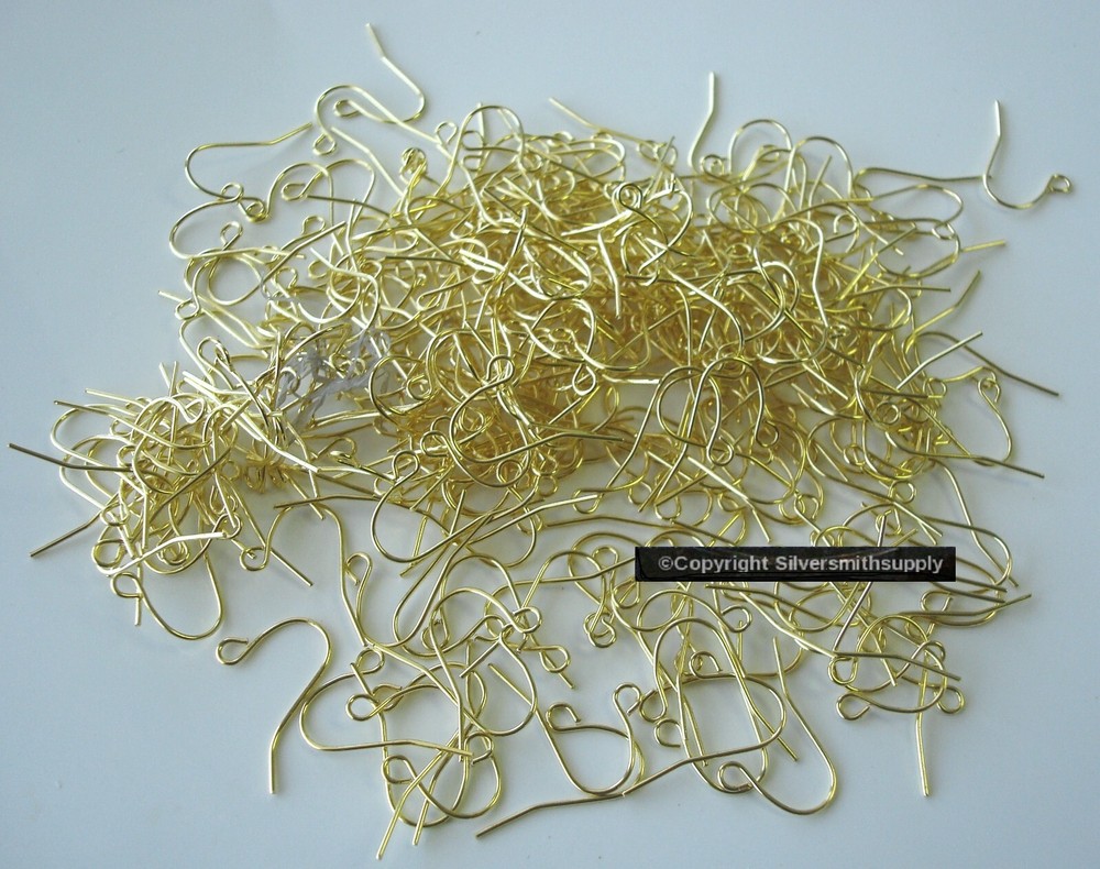 300  Gold plated plain fish hook earring wires open bottom loop FPH010C