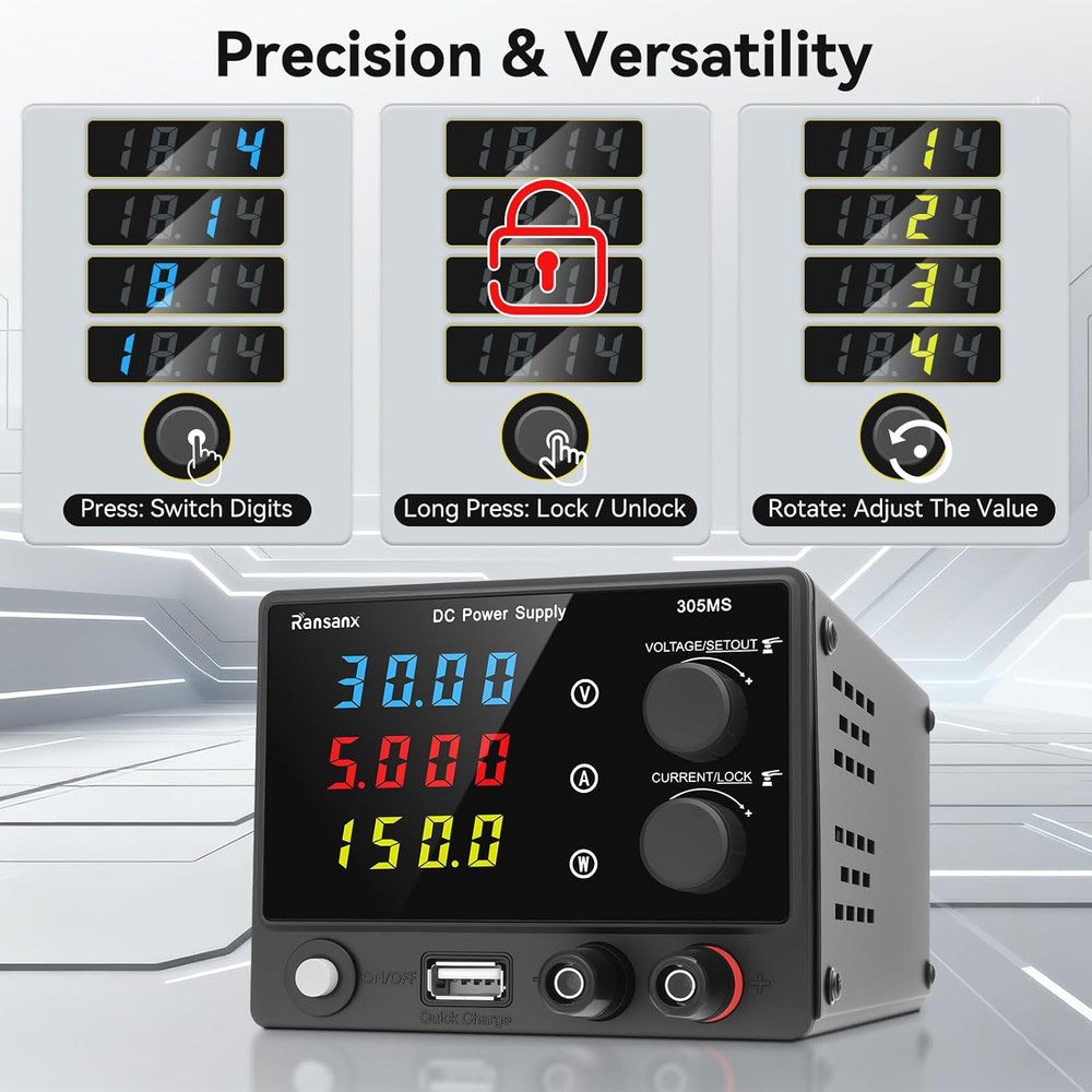 DC Power Supply Variable 30V 5A Adjustable DC Regulated Lab Bench Power Supply w