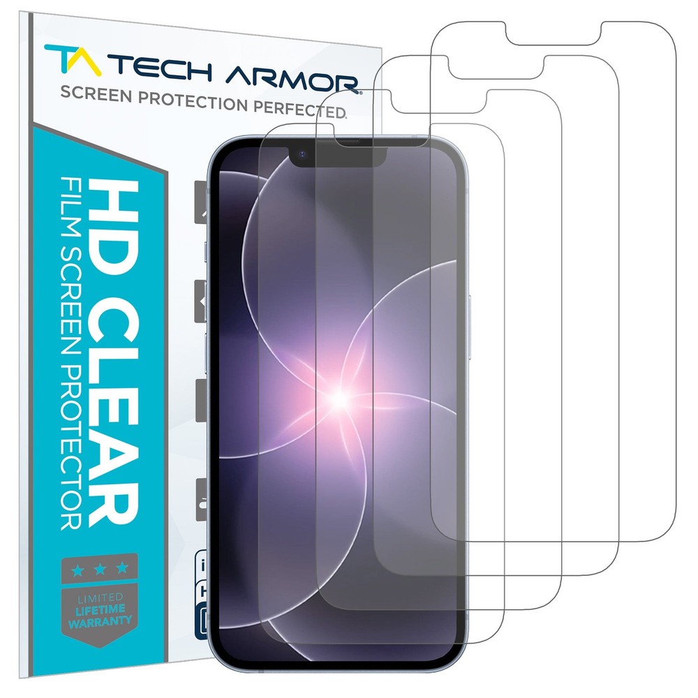 Tech Armor Plastic Film Screen Protector iPhone 17E, 16E,14, 13, 13 Pro -4Pack