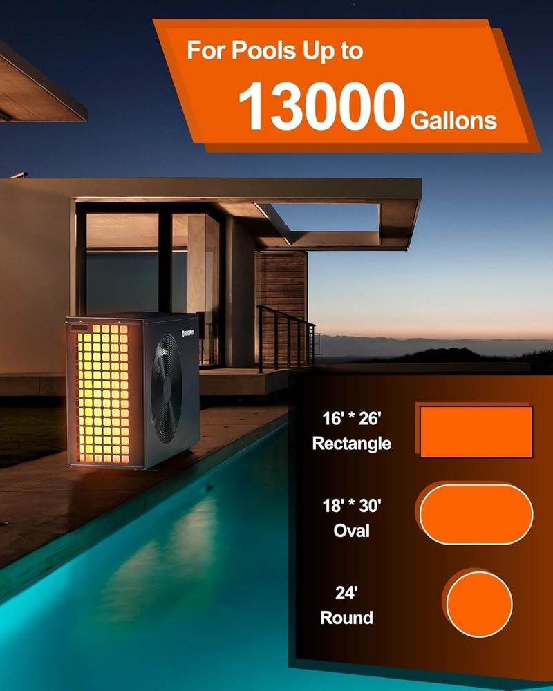 40000BTU Swimming Pool Heat Pump Inground Pool Heater with WIFI Capable Timer
