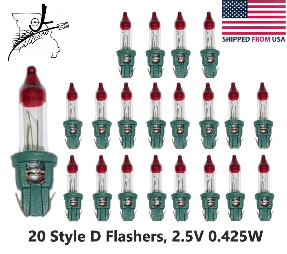 20 Style D Mini Bulb Flashers Christmas Tree Lights Replacement Bulbs 2.5 V .425