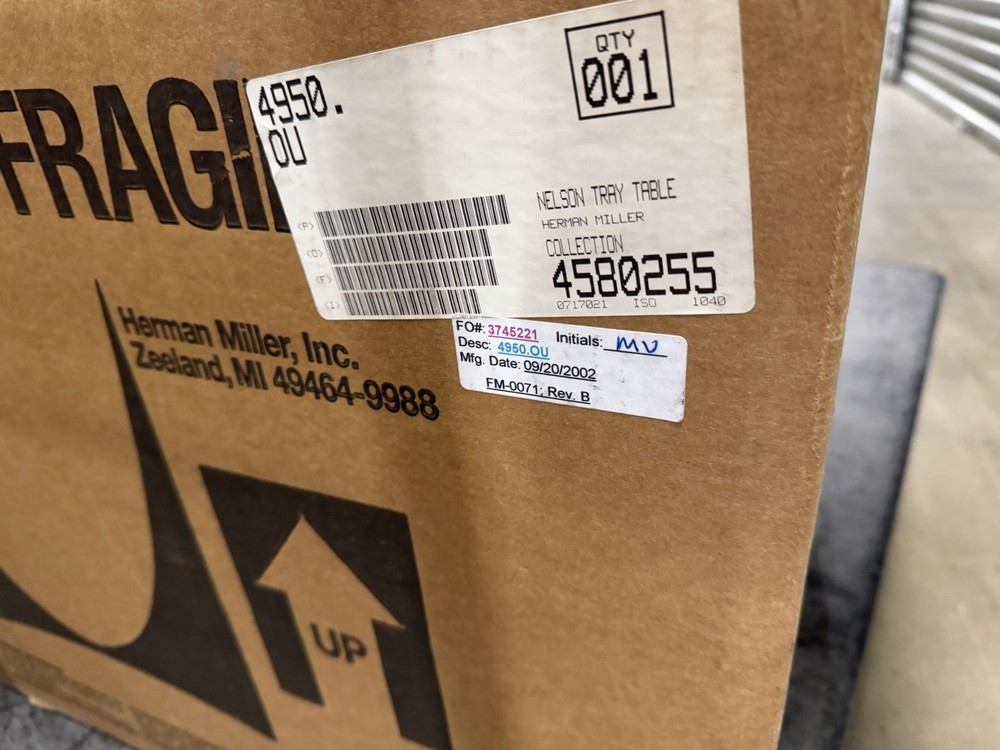 Authentic Herman Miller Walnut Adjustable Height Nelson Tray Table With Box