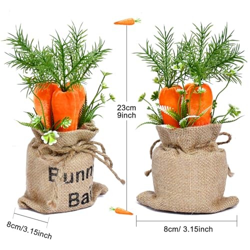 2PCS Easter Carrot Decorations, Spring Farmhouse Decor with Burlap
