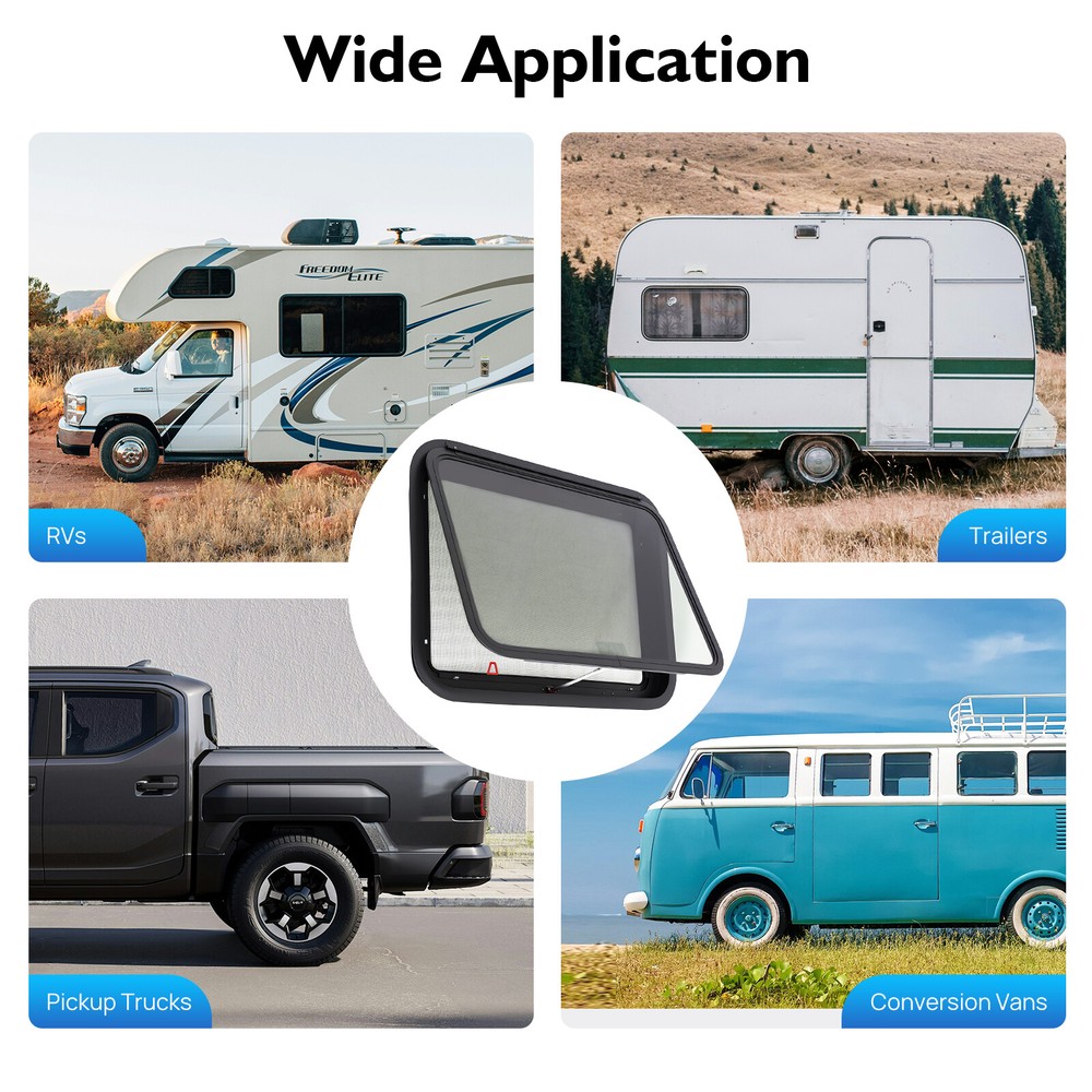 RV Push Out Window Trailer Exit Window Caravan Venting Window Rectangular 90°