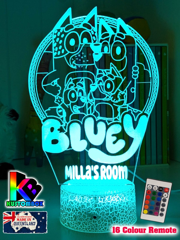 BLUEY, BANDIT, CHILLI, BINGO PERSONALISED 3D LED Night Light 16 Colour Room Lamp