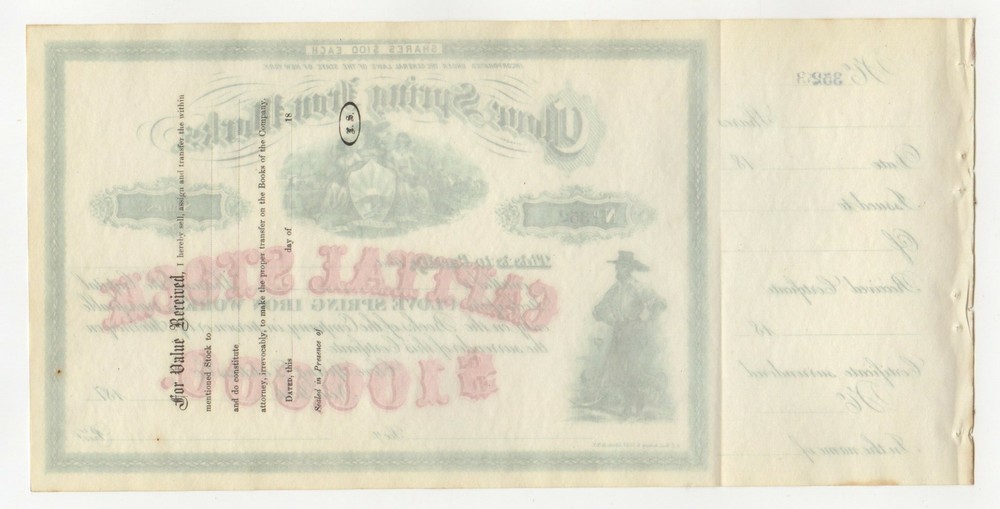 Clove Spring Iron Works Stock Certificate