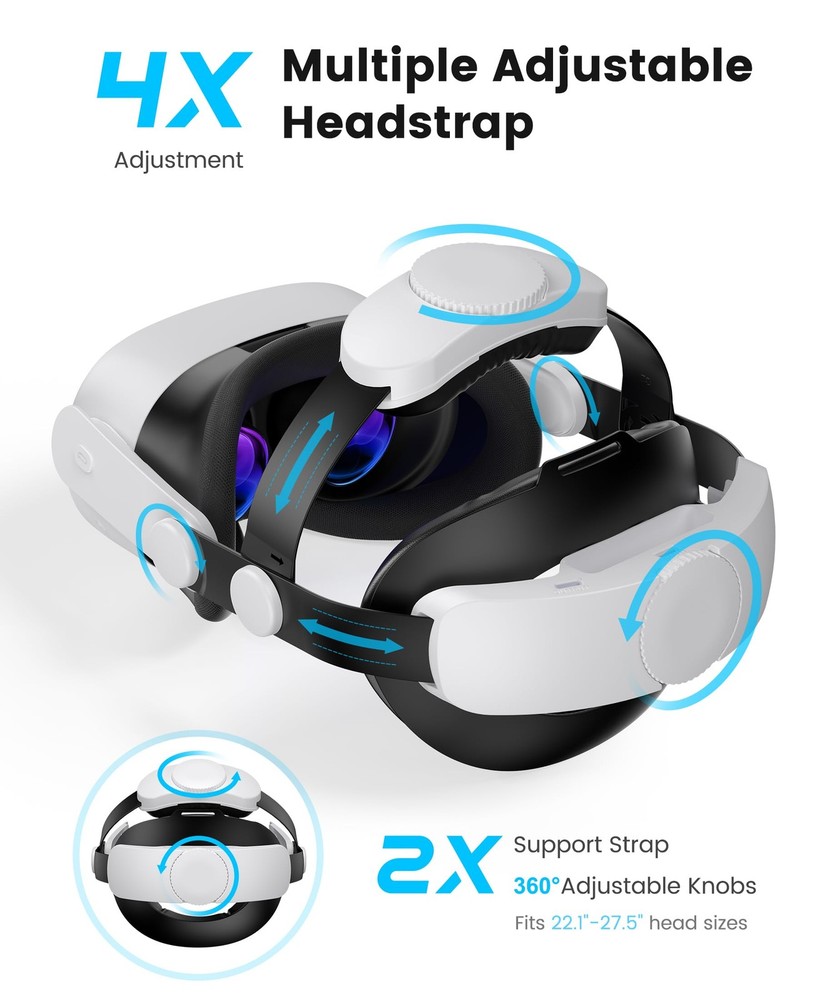 for Meta Quest 3S/Quest 2/Quest 3 Head Strap, Double Knobs Adjustable Elite S...