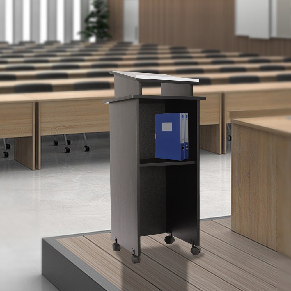 Lectern Elevated Inclined Reading Platform Black Mobile Presentation Stand