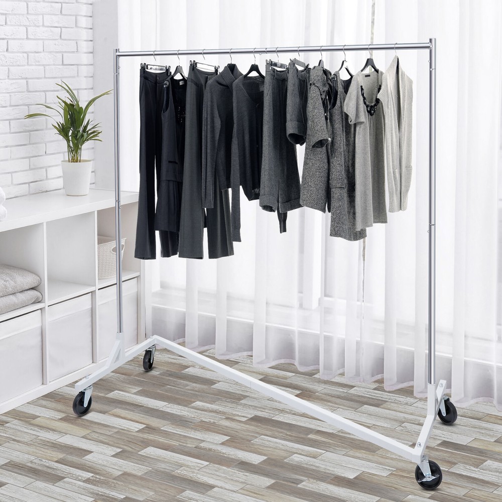 Z-Base Clothes Rack Garment Rack Rolling Storage Garment Shelf Silver Sturdy