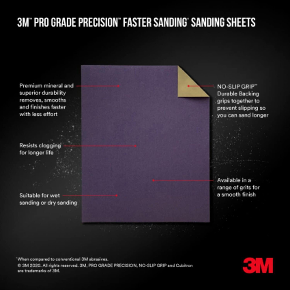 3M Advanced Sandpaper, 20 Sheets, 220 Grit, 3M Pro Grade Precision, Features No-