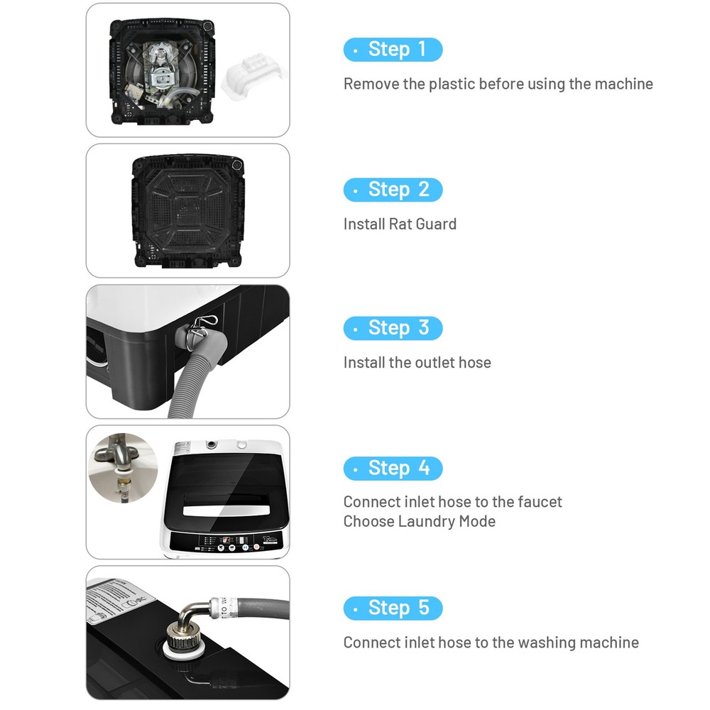 Compact Full-automatic Washing Machine Laundry Washer w/ 11 lbs Capacity White