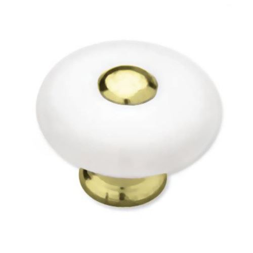 1-1/4" Ceramic Knob White with Brass