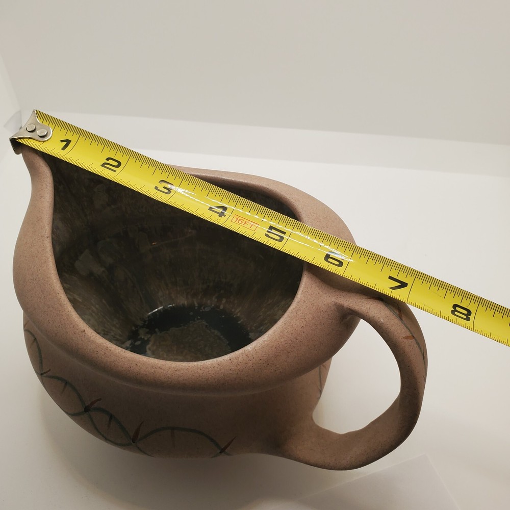 Studio Pottery Pitcher Southwest Assymetrical Glazed Inside Hand Painted
