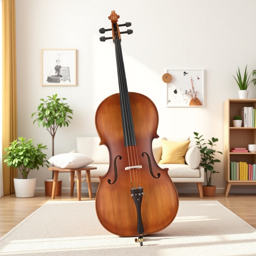 4/4 Full Size Solid Spruce Top Beginner Acoustic Cello Set - Bag Antiqued Bow