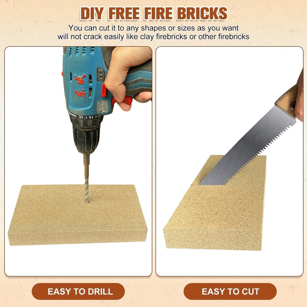 High Temperature Firebrick Set (12-Pack) - Insulated Bricks for Fireplaces