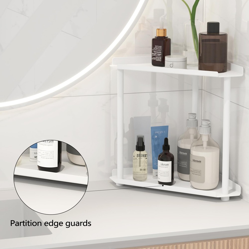 FLE Corner Bathroom Counter Organizer, 2 Tier Corner, White
