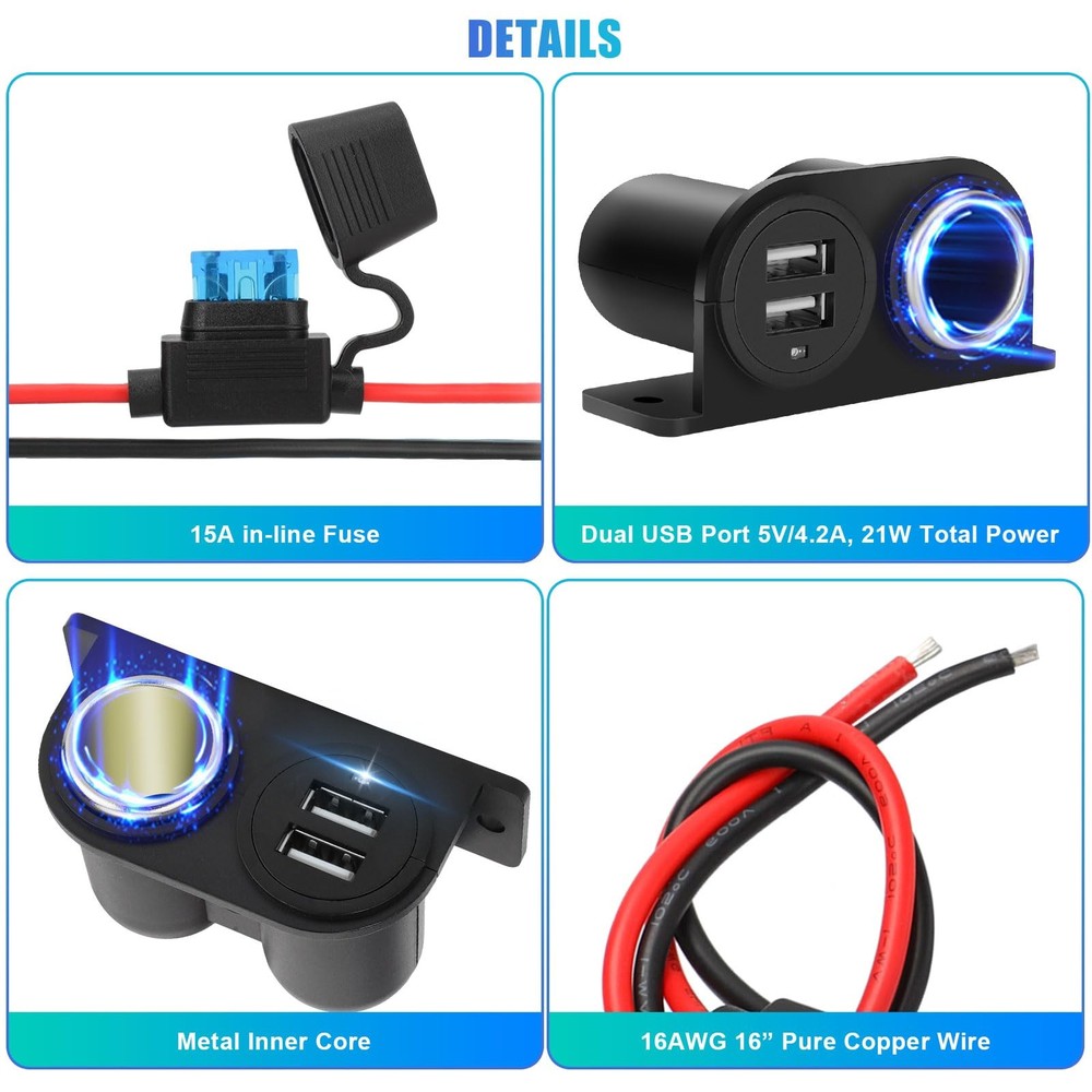 1PCS Dual USB Outlet Cigarette Lighter Socket Splitter with Blade Fuse,