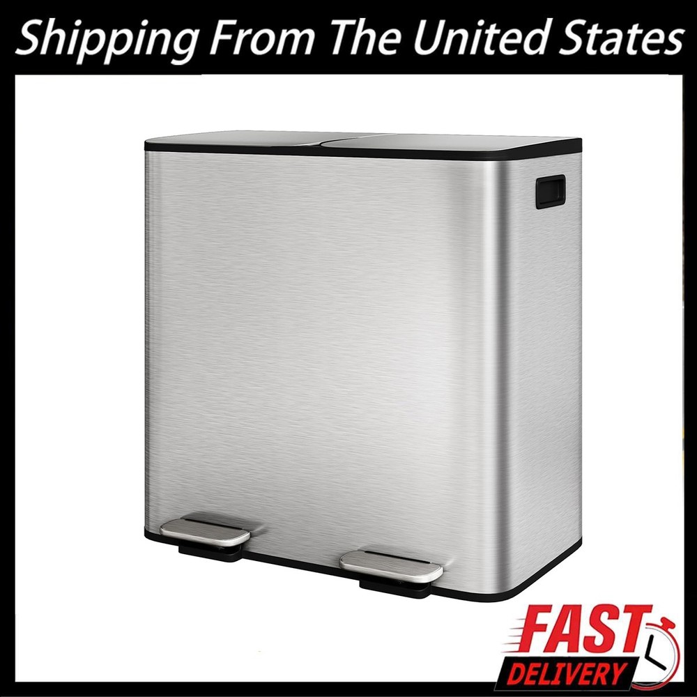 60L/80L Trash Can ,Kitchen Dual Compartment Trash Can ,Step Garbage Bin with Lid