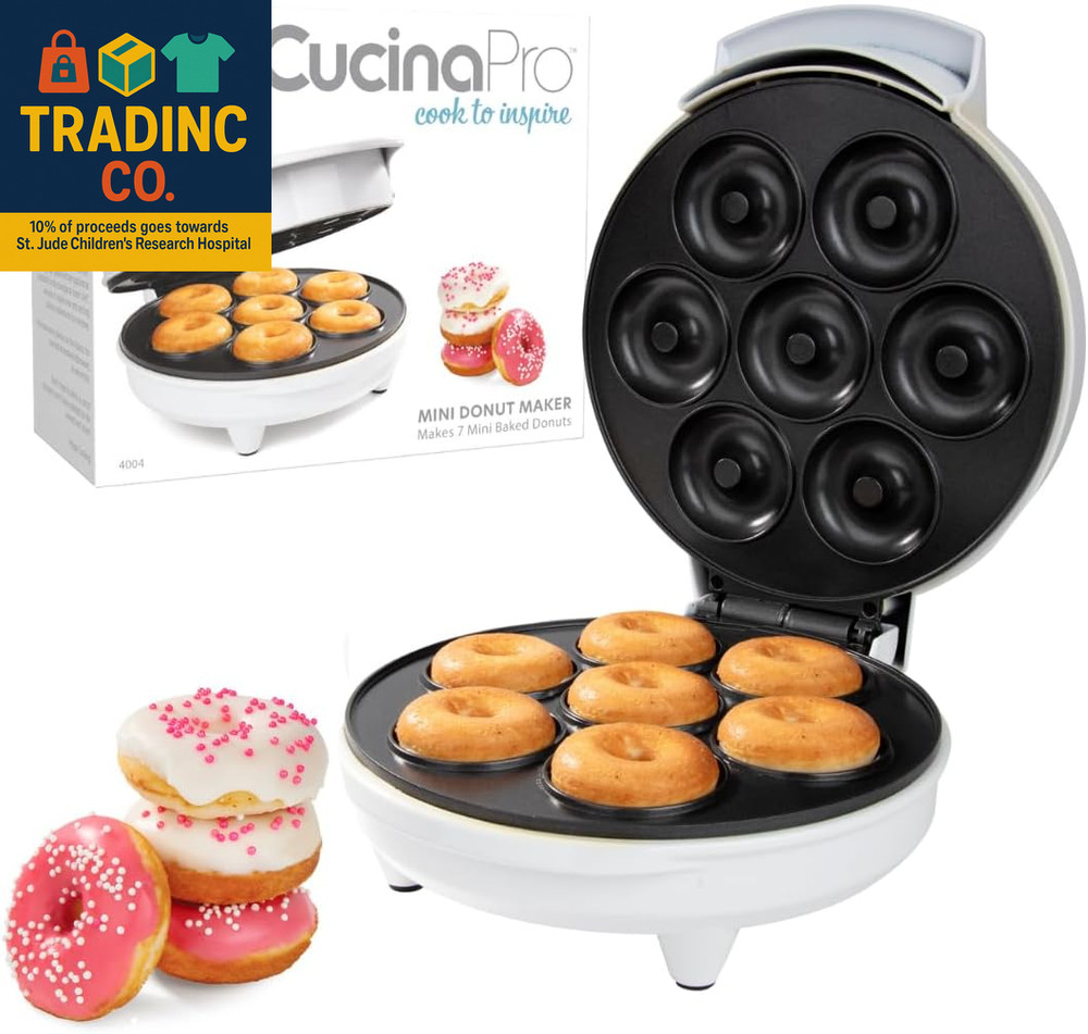 Mini Donut Maker- Electric Nonstick Surface Makes 7 Small Doughnuts- Decorate Fr