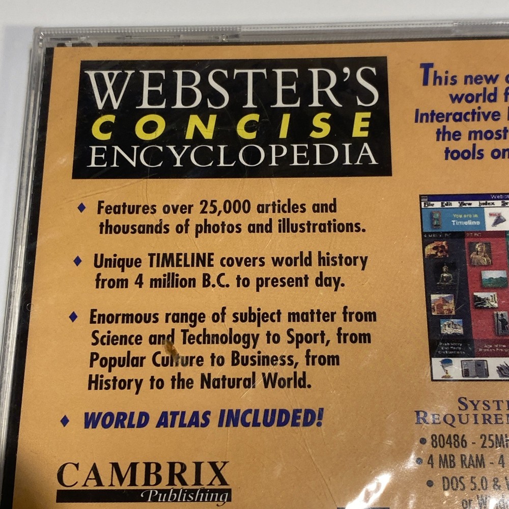 Vintage Cd- Rom For Windows 1995 Webster's Concise Encyclopedia (CD PC) Sealed