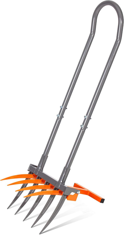 Walensee Broad Fork Garden Tool, 9 Tines Heavy Duty Broadfork Hand Tiller, 2-In-
