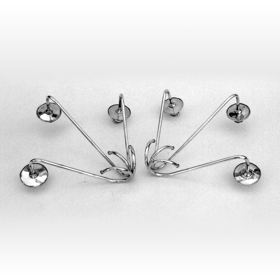 Modern Three Light Candlesticks Pair Fisher Sterling Silver