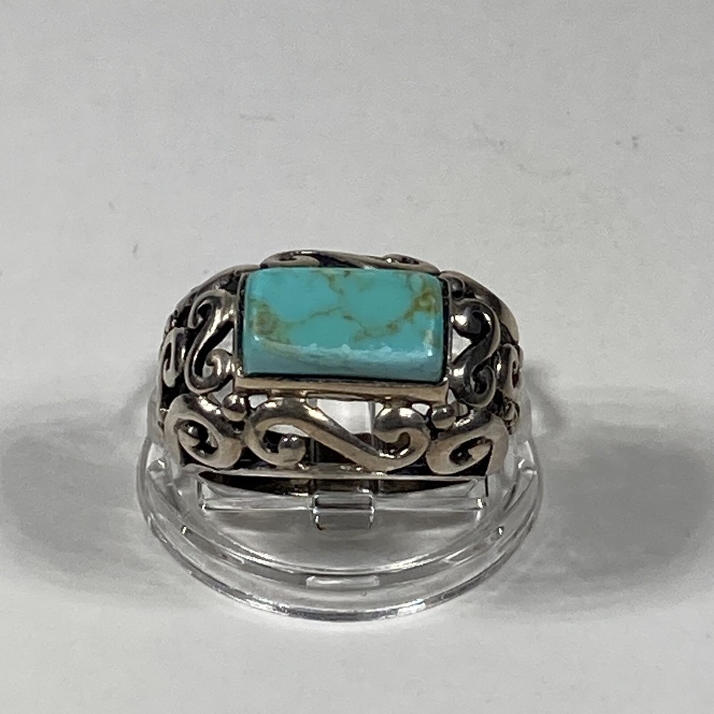 Turquoise & Reticulated Sterling Silver Dome Style Setting Ring 6.5