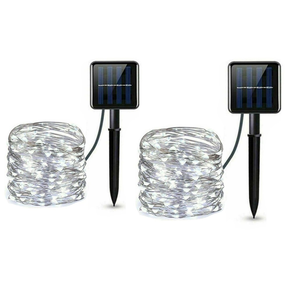 2 Pack Total 66FT Outdoor Solar String Lights 200LED 8 Modes IP67 Copper Wire