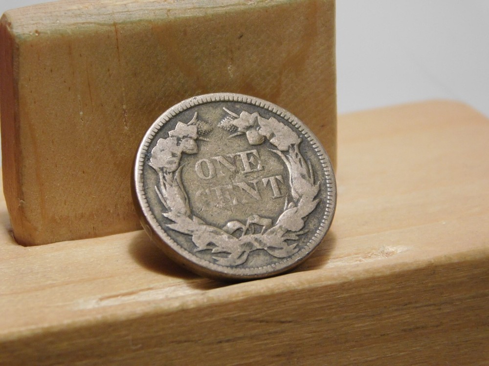 1858 Flying Eagle cent error, lamination across the center