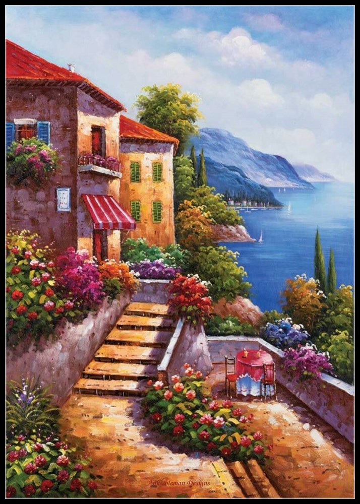 Needlework DIY DMC Color Chart - Counted Cross Stitch Patterns - Stairs to Home
